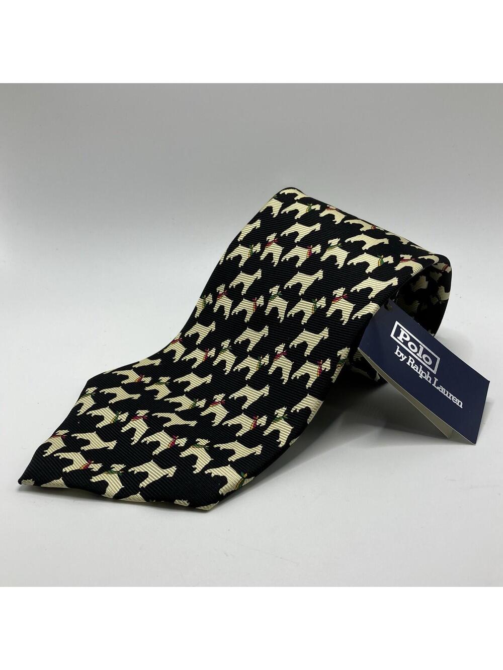 NEW Polo Ralph Lauren Tie Men Black 100% Silk DOG TERRIER HAND MADE USA NWT 4" W